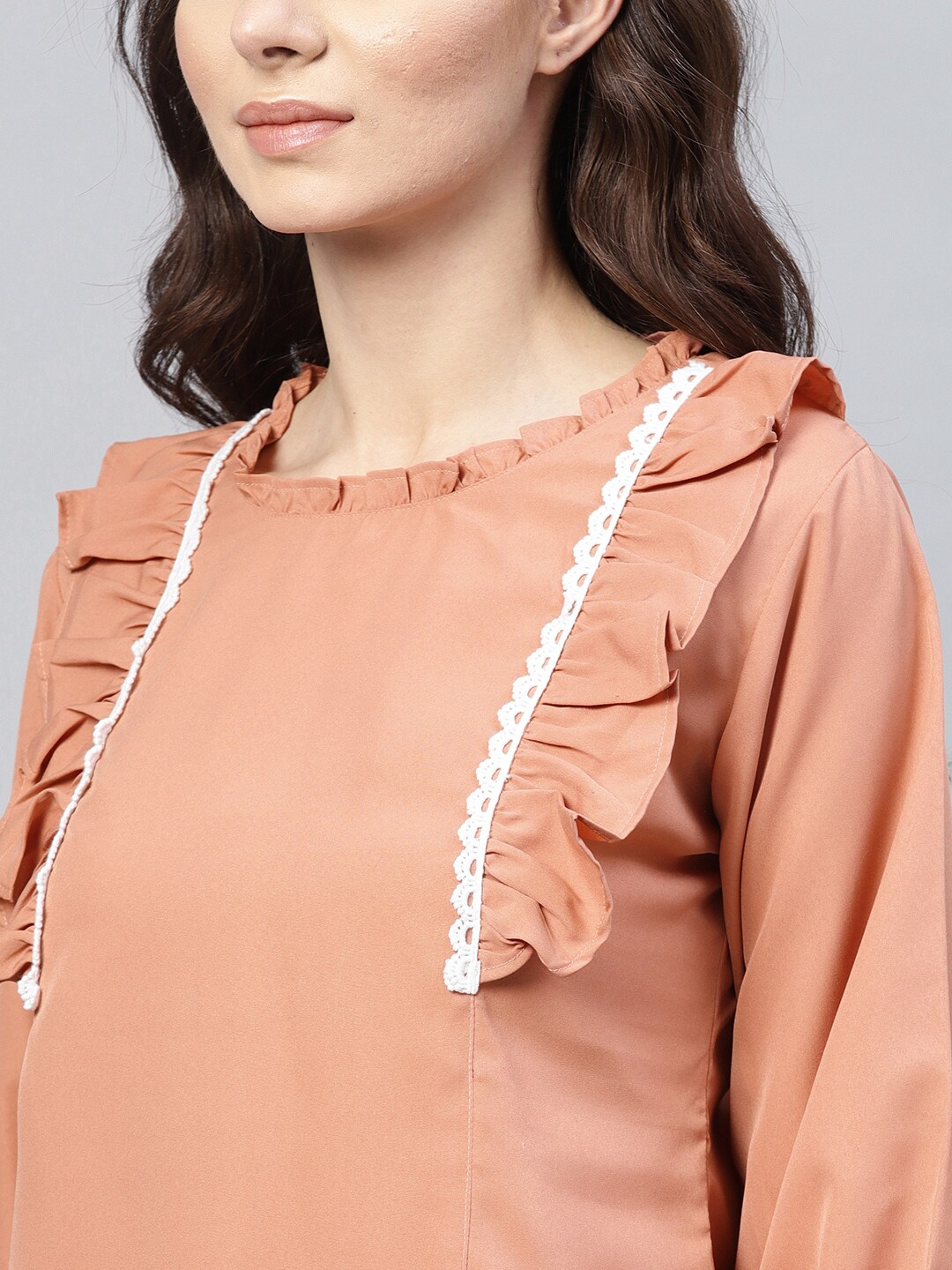 Women's  Peach-Coloured Solid A-Line Top - Wahe-NOOR