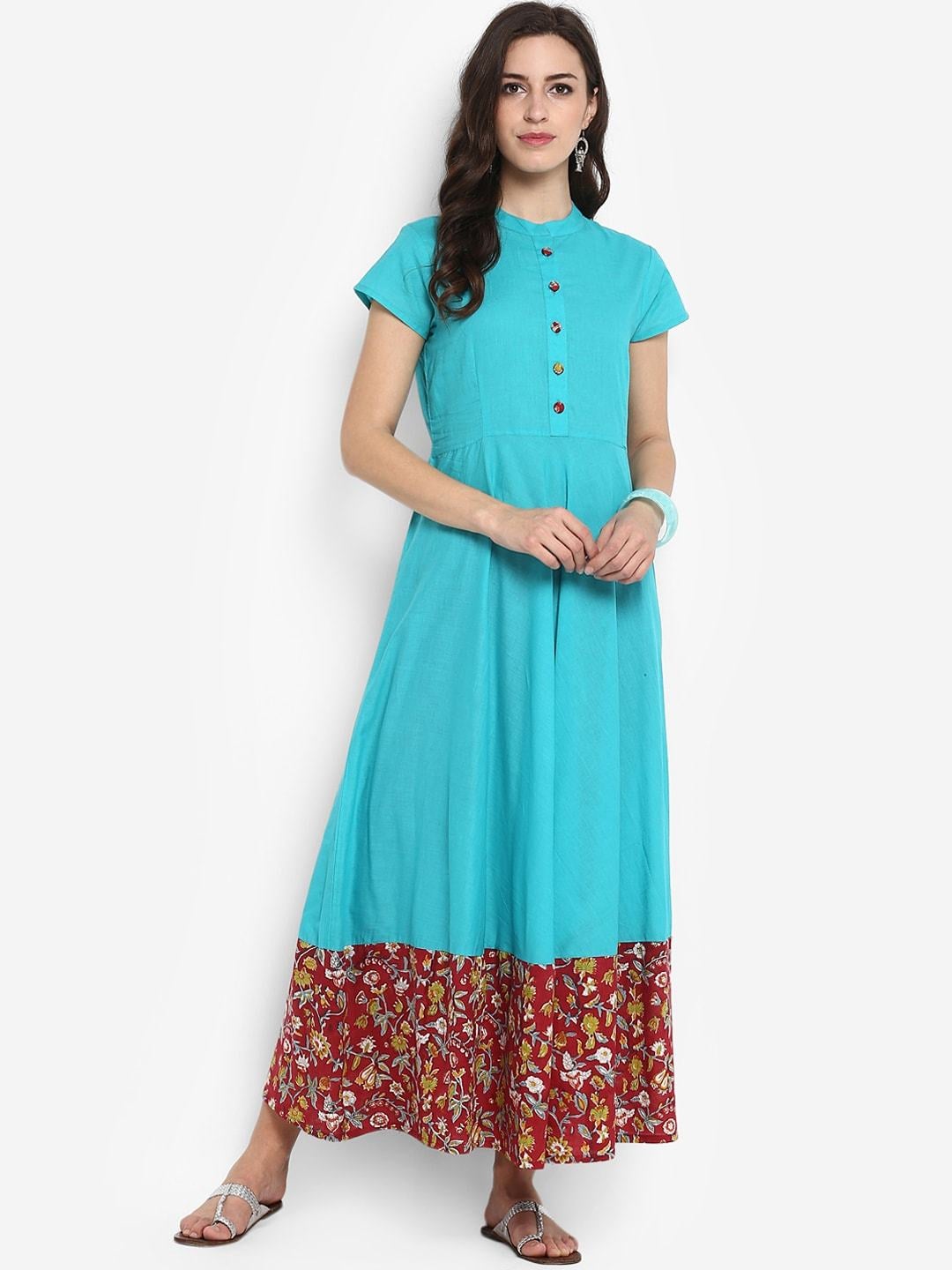 Women's Blue Printed Fit and Flare Dress - Meeranshi