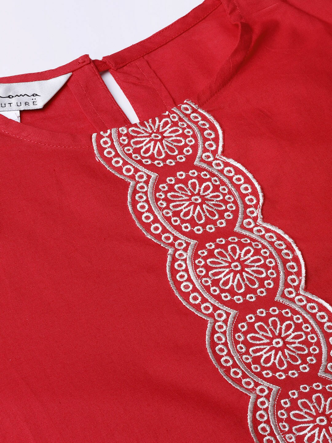 Women's  Red & White Embroidered Detail Empire Top - Wahe-NOOR