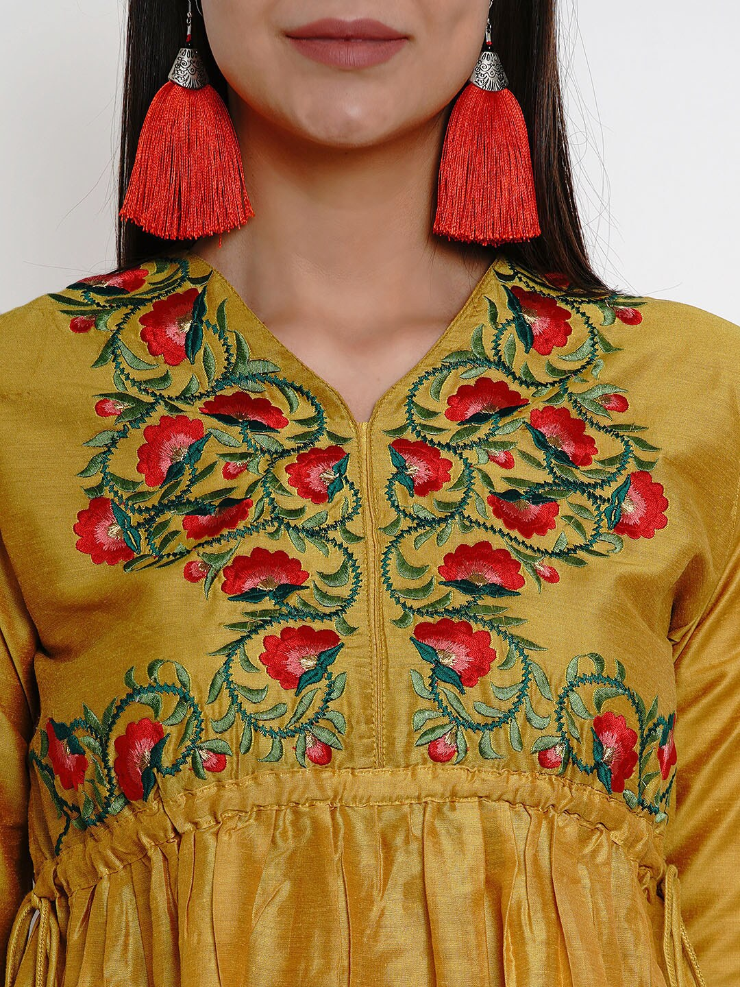 Women's  Mustard Yellow Embroidered Top - Wahe-NOOR