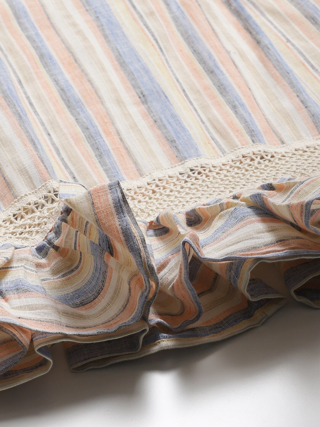 Women's  Off-White & Blue Striped Linen Top - Wahe-NOOR