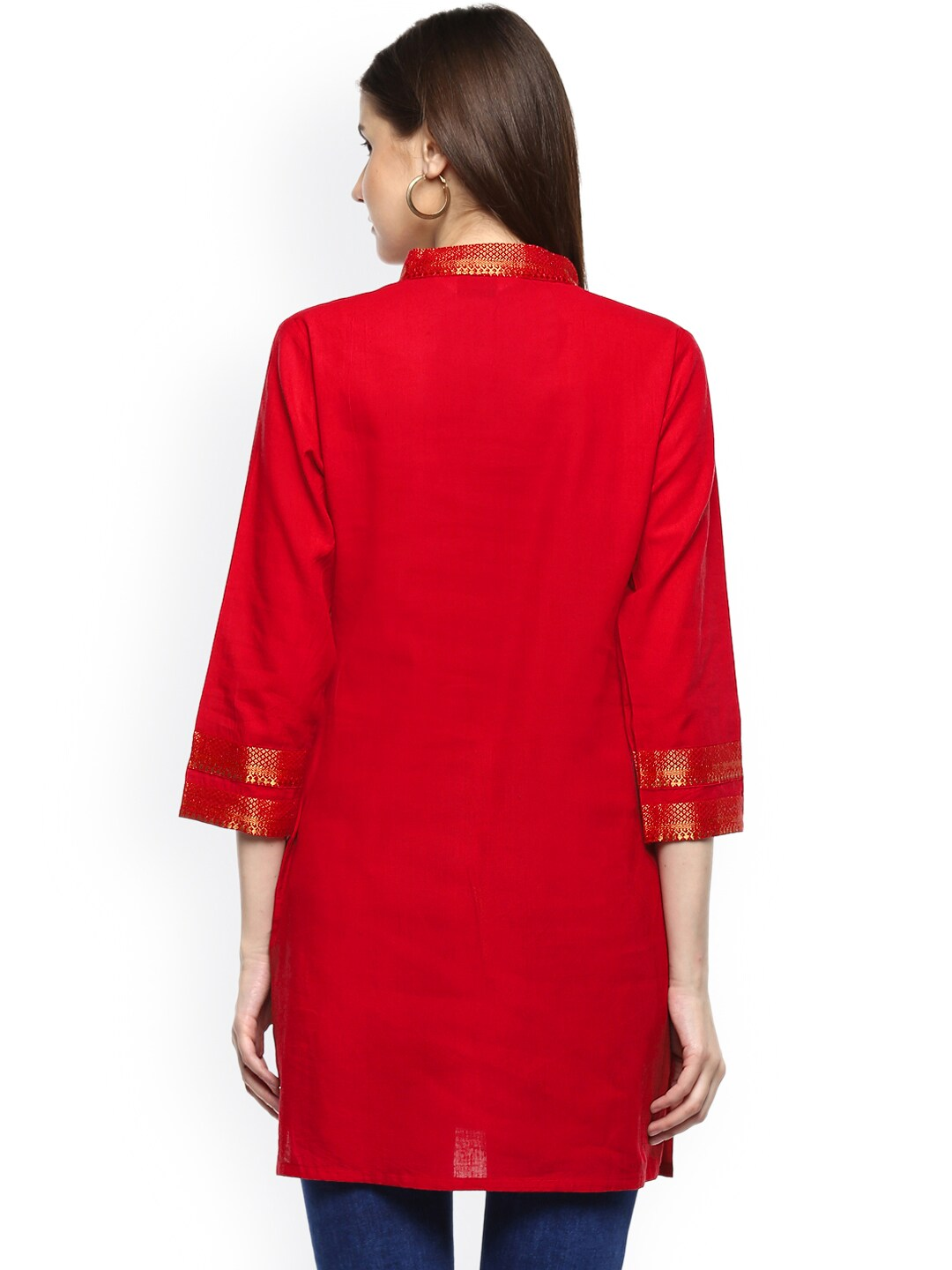 Women's  Red Handloom Mangalgiri Solid Tunic - Wahe-NOOR