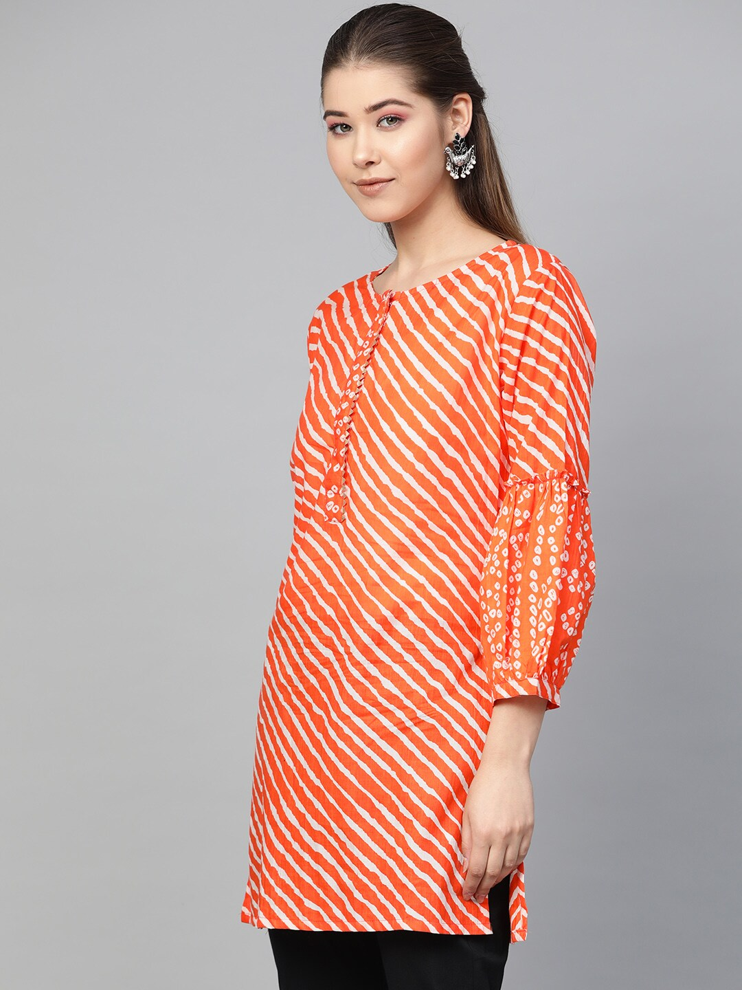 Women's  Orange & White Striped Tunic - Wahe-NOOR