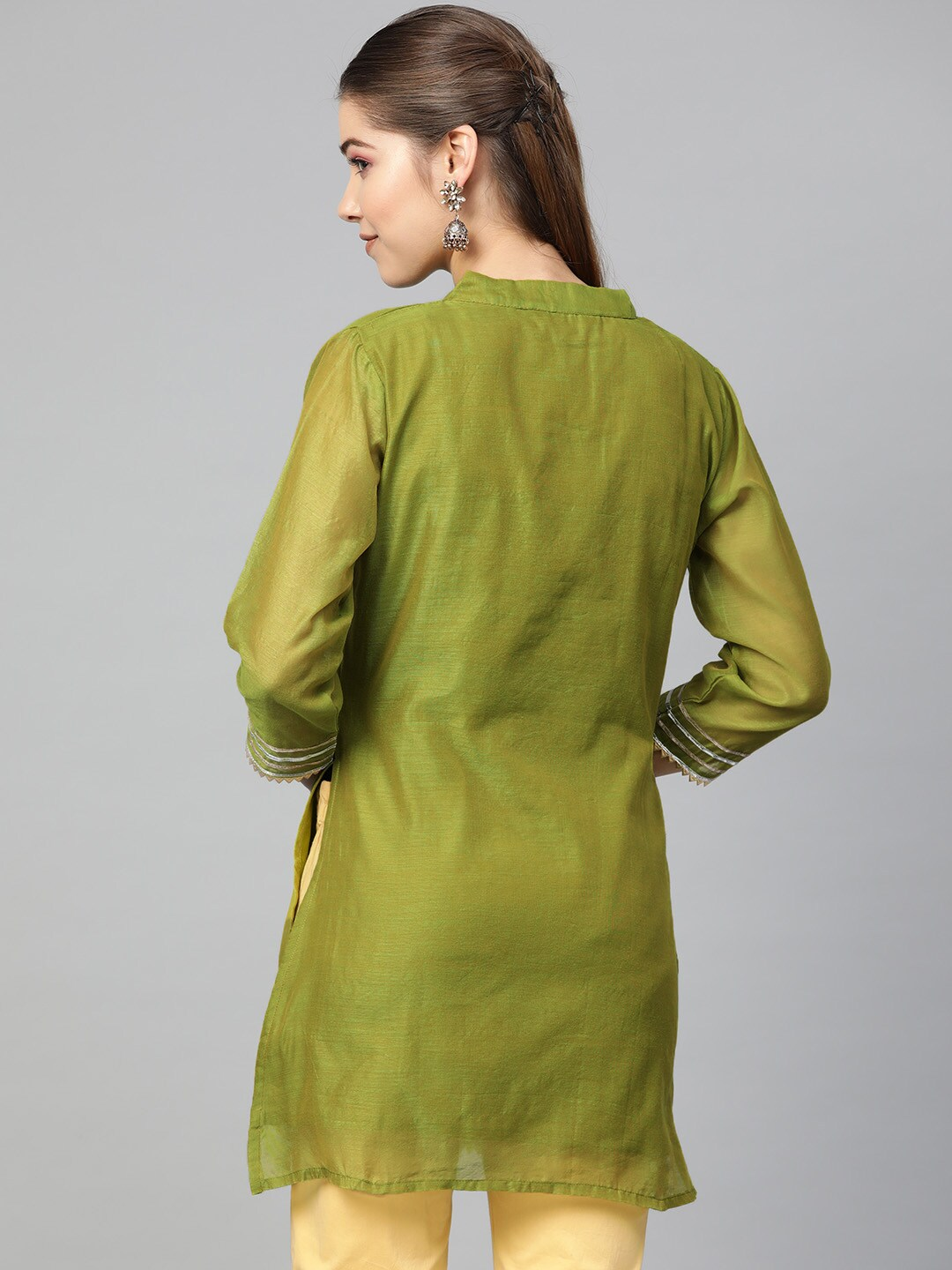 Women's  Olive Green Solid Tunic - Wahe-NOOR
