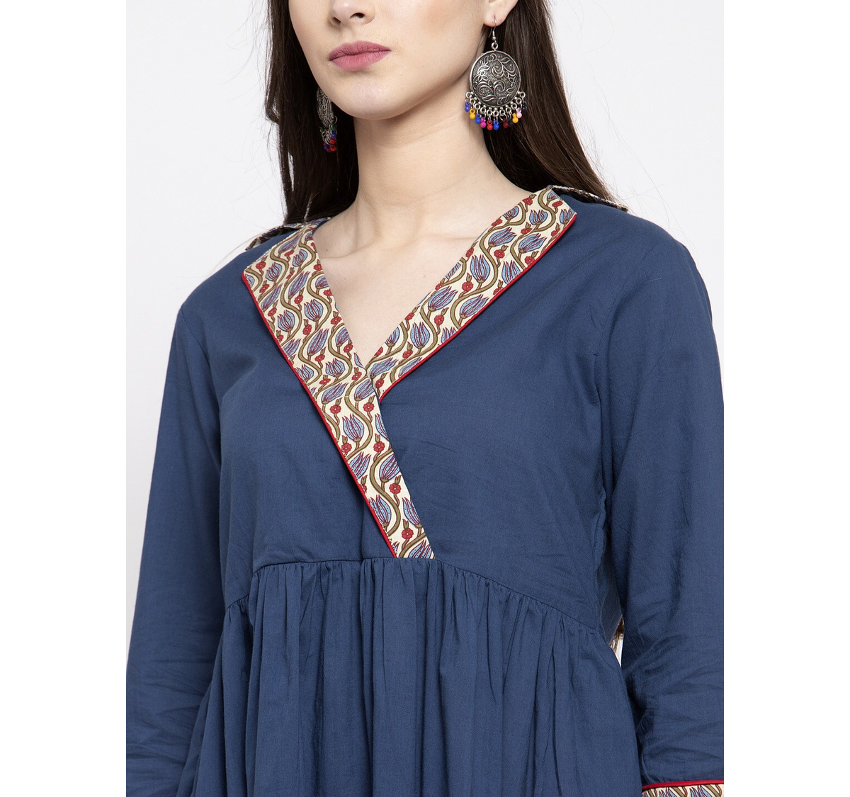 Women's  Navy Blue Solid Flared Tunic - Wahe-NOOR