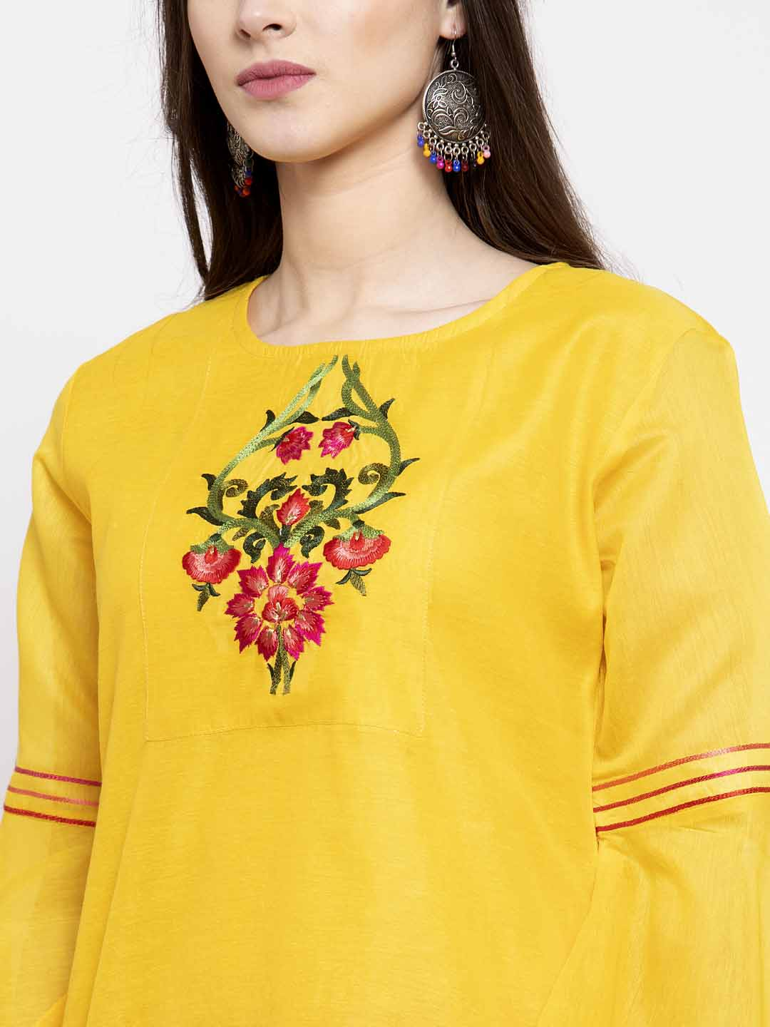 Women's  Yellow Embroidered Detail Tunic - Wahe-NOOR