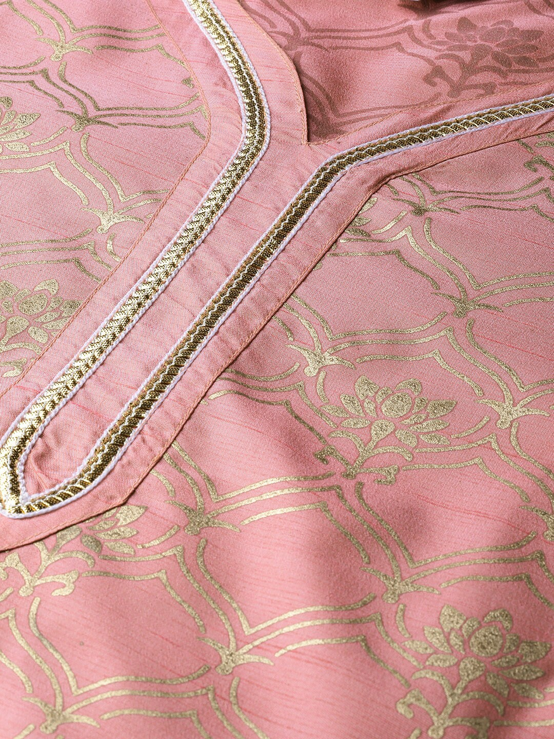 Women's  Pink & Golden Printed Asymmetric Tunic - Wahe-NOOR