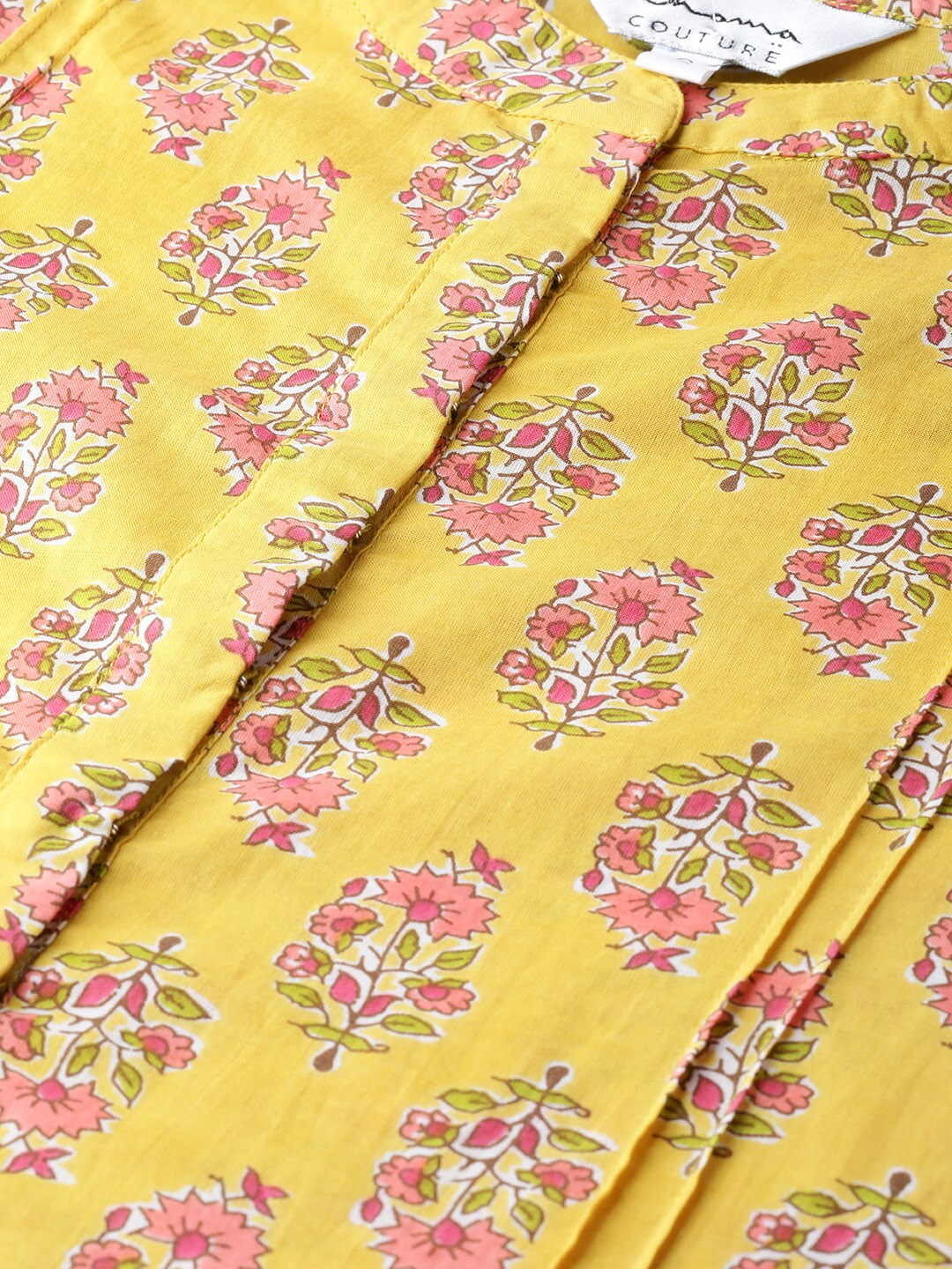 Women's  Mustard Yellow & Pink Floral Print Tunic - Wahe-NOOR