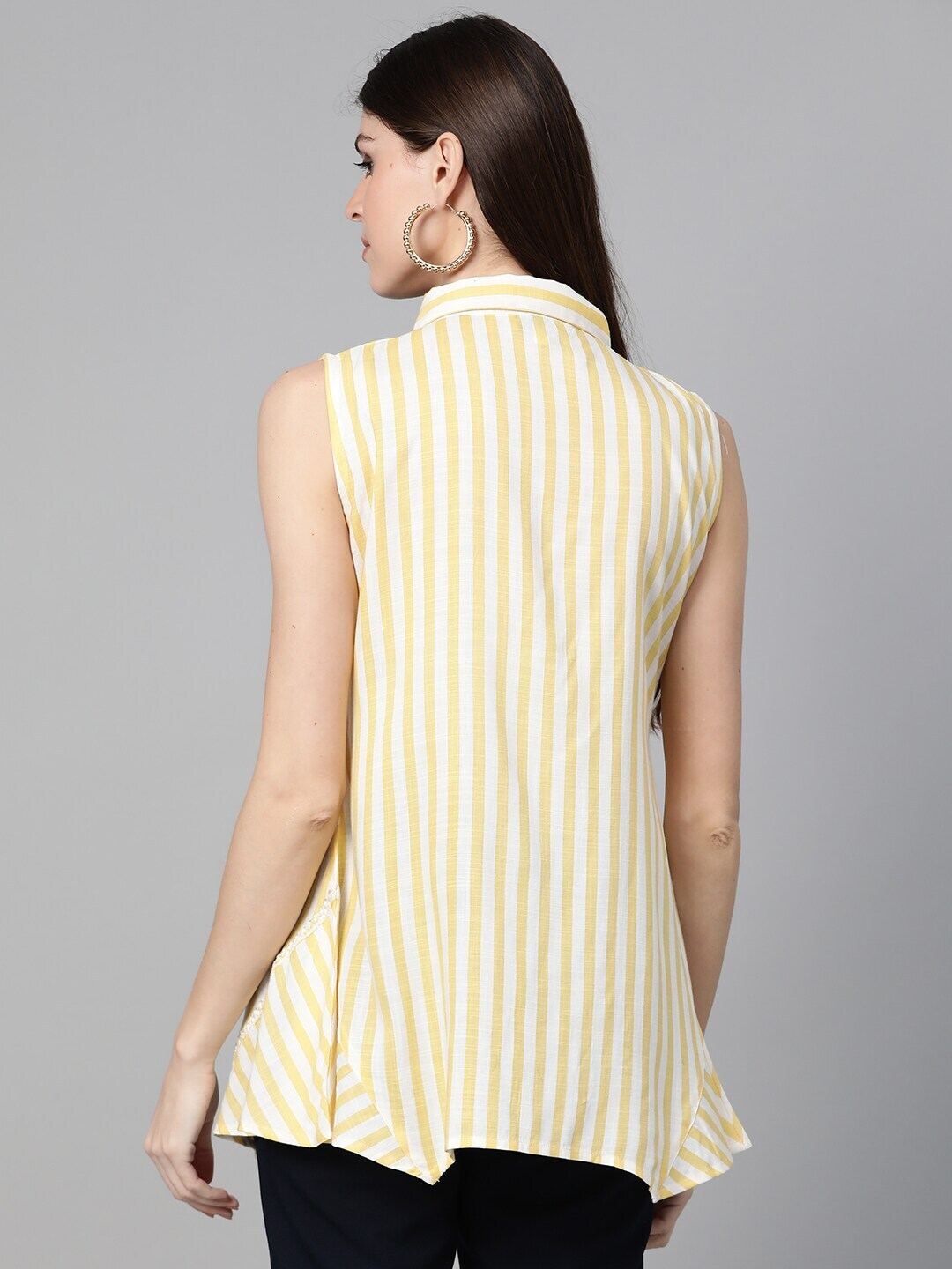 Women's  Yellow & Off-White Striped Shirt Tunic - Wahe-NOOR