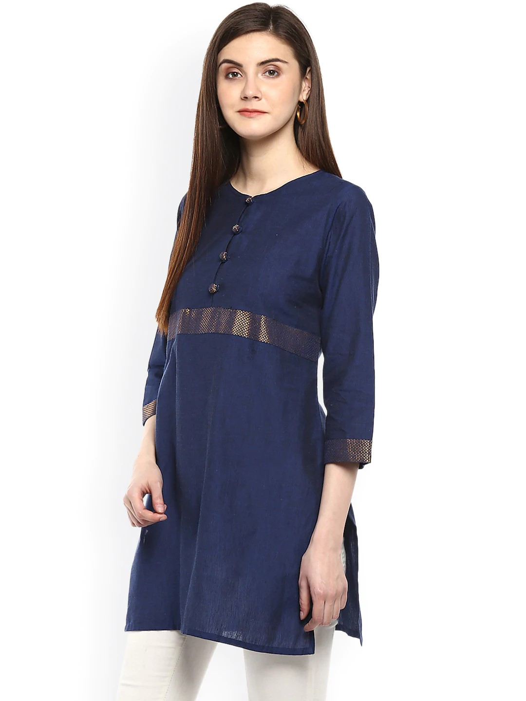 Women's  Blue Handloom Mangalgiri Solid Tunic - Wahe-NOOR