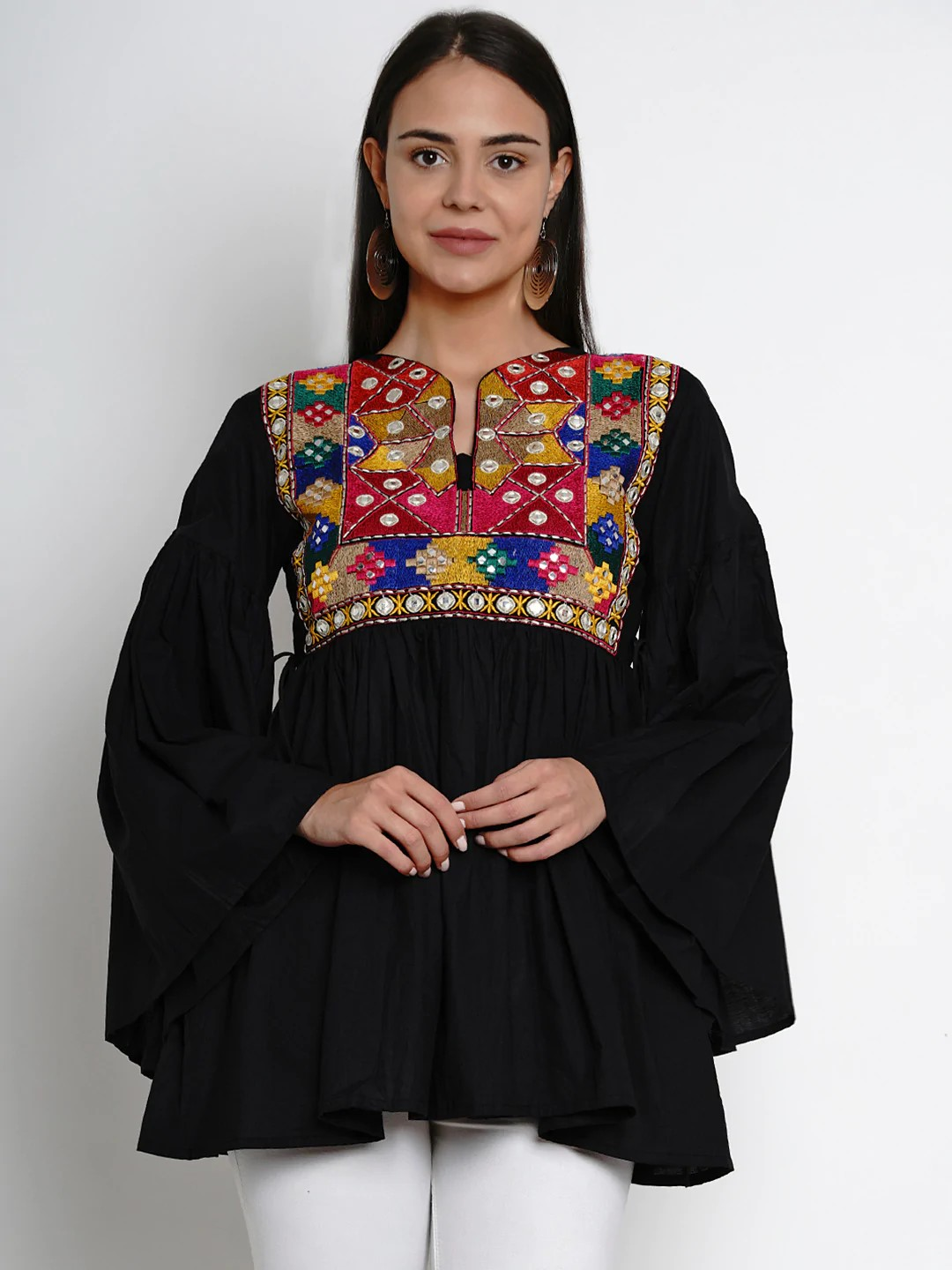 Women's  Black Embroidered Tunics - Wahe-NOOR