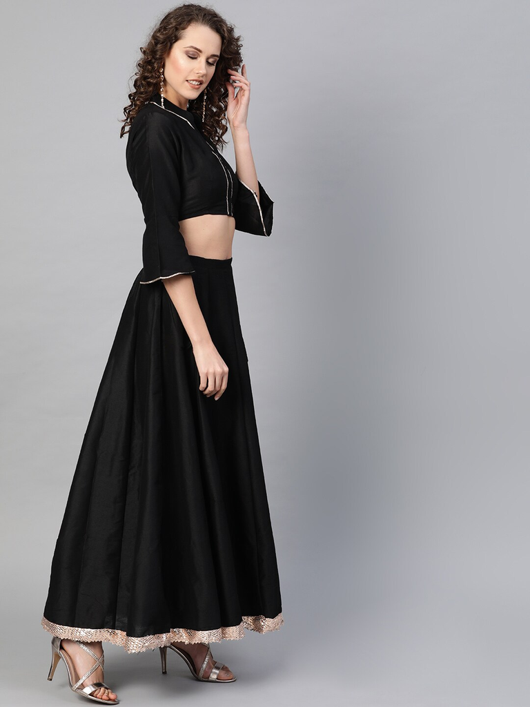 Women's  Black Solid Lehanga Choli With Dupatta