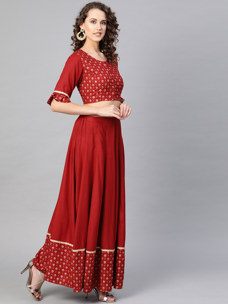 Women's  Maroon Solid Lehanga Choli With Dupatta