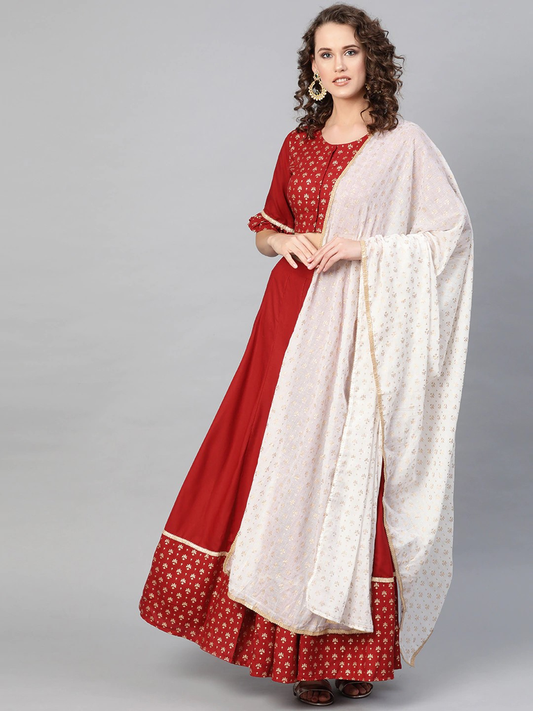 Women's  Maroon Solid Lehanga Choli With Dupatta