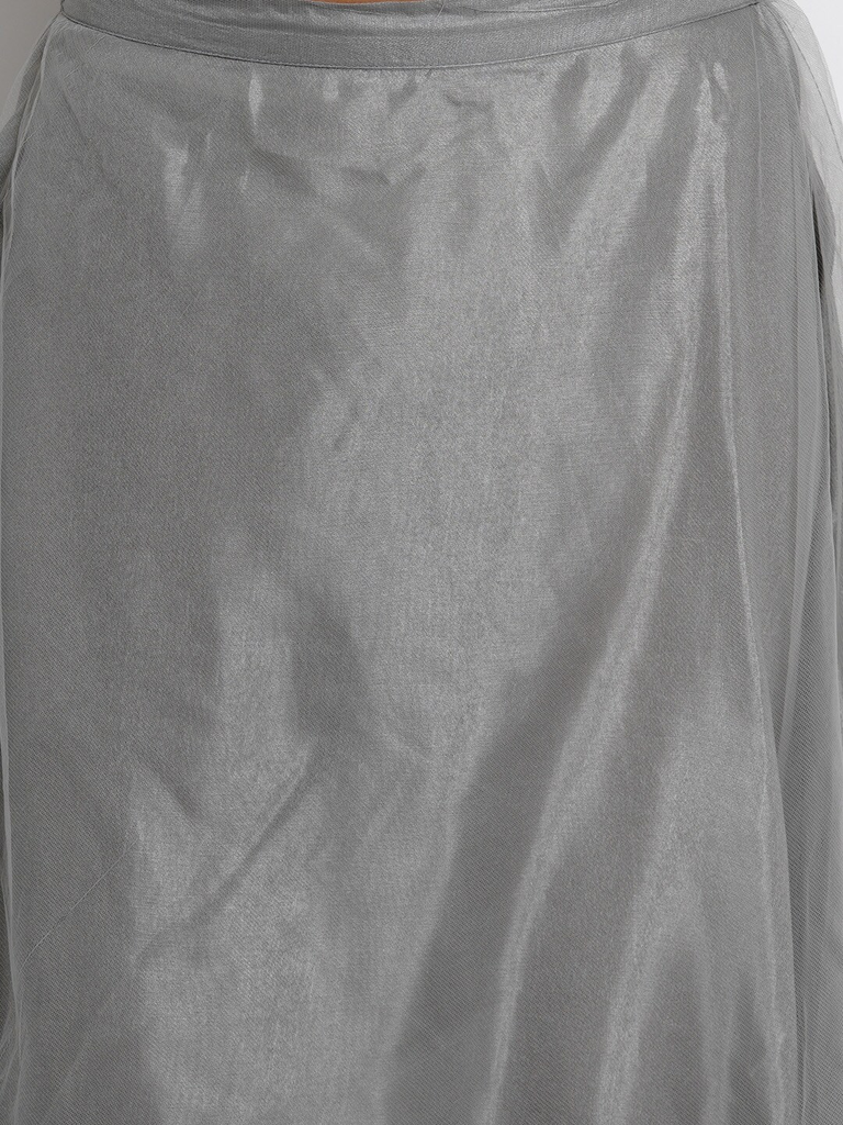 Women's  Purple & Grey Printed Ready To Wear Lehenga & Blouse With Dupatta