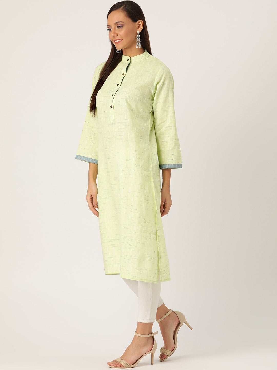 Women's Handloom Cotton Kurta In Green - InWeave