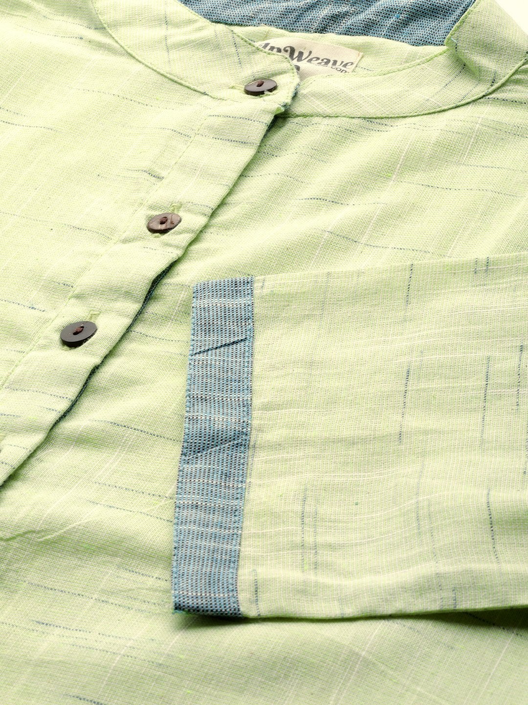 Women's Handloom Cotton Kurta In Green - InWeave
