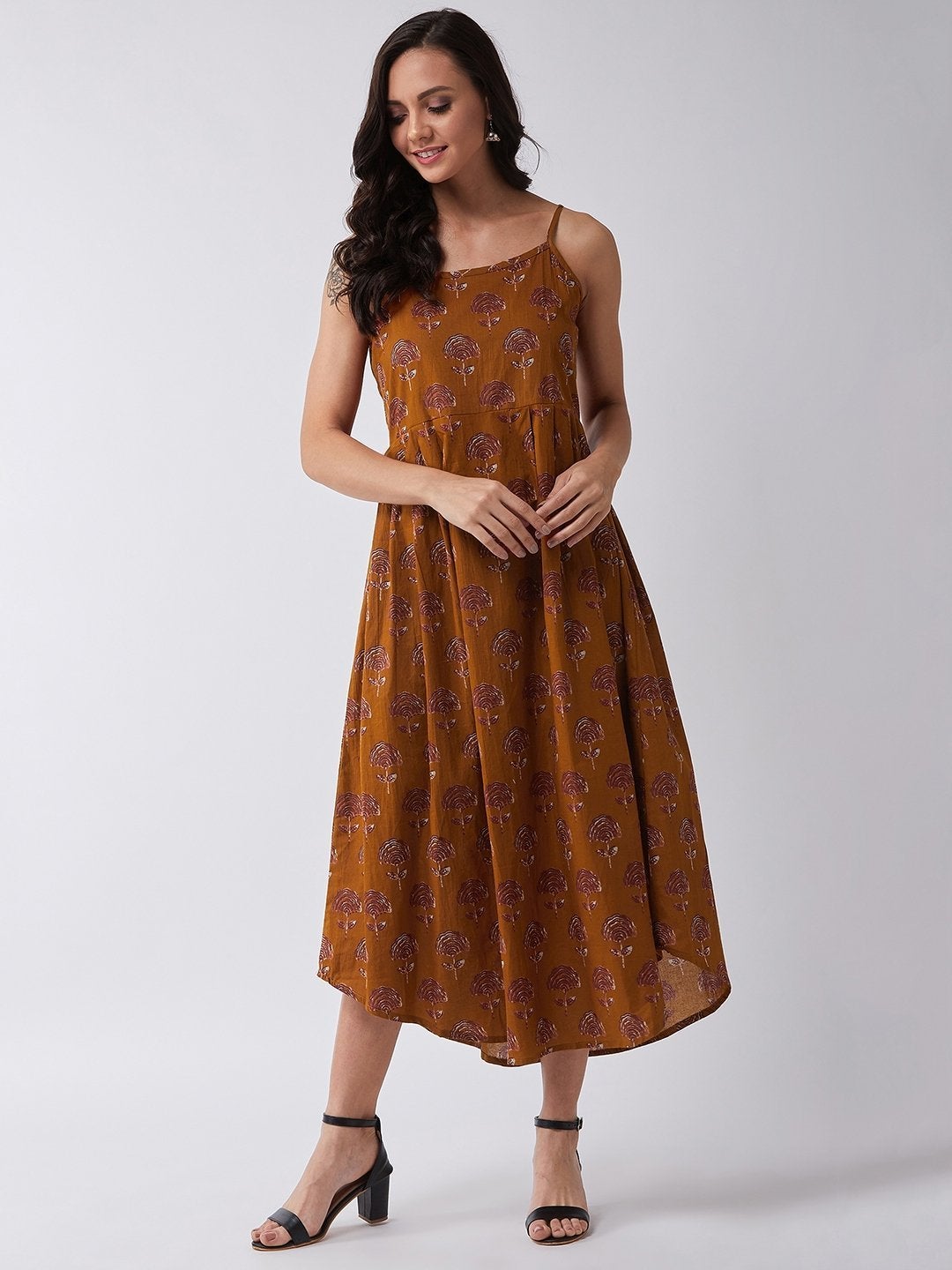 Women's Mud Maroon Print Strappy Dress - InWeave