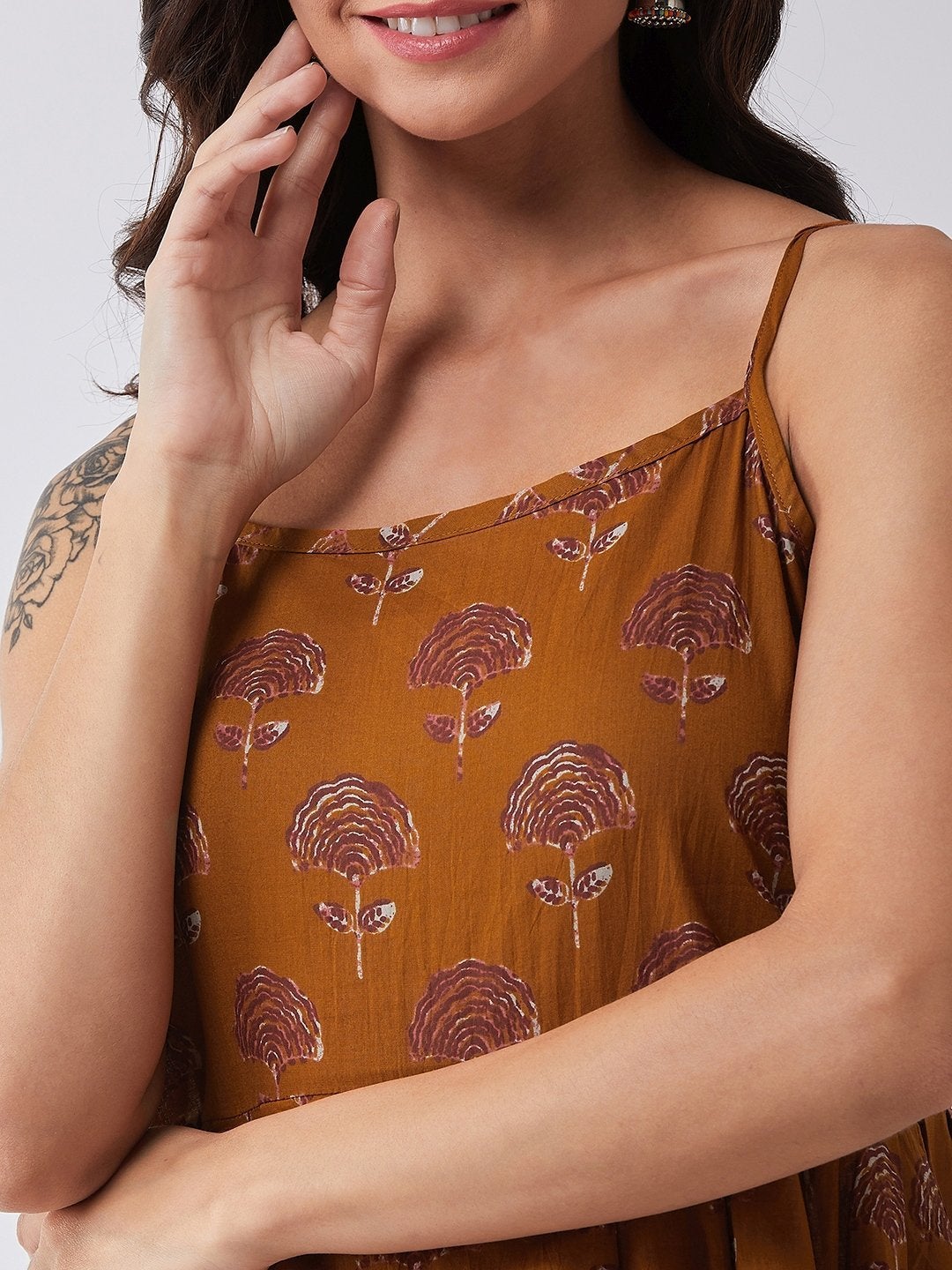 Women's Mud Maroon Print Strappy Dress - InWeave