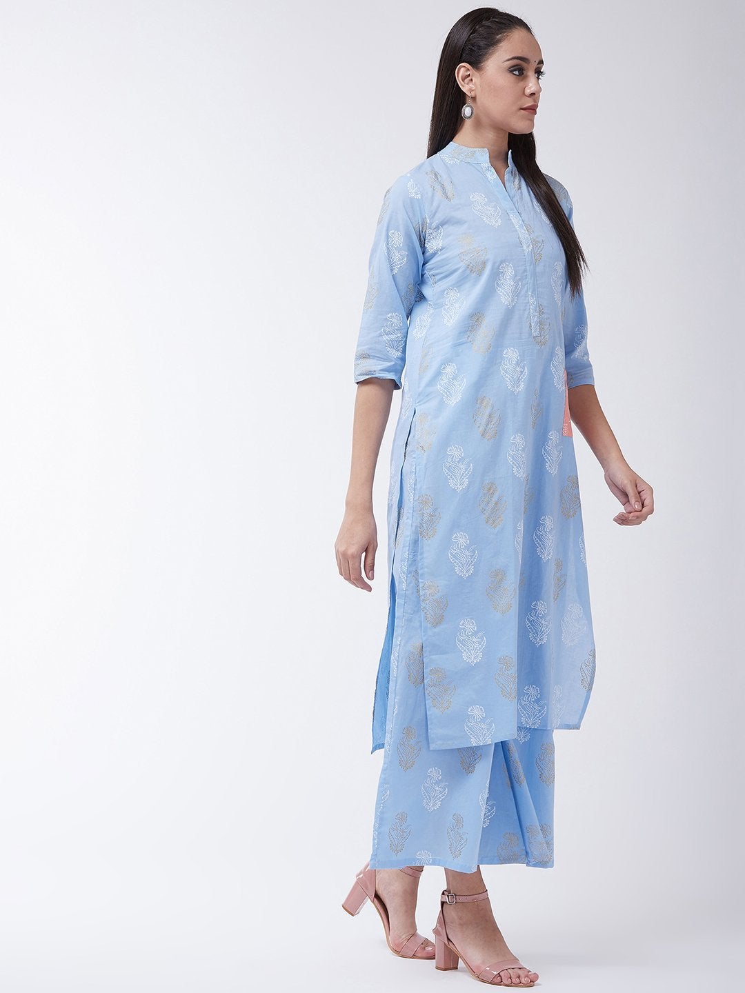 Women's Madhubani Print Kurta Blue With Patch Pocket - InWeave