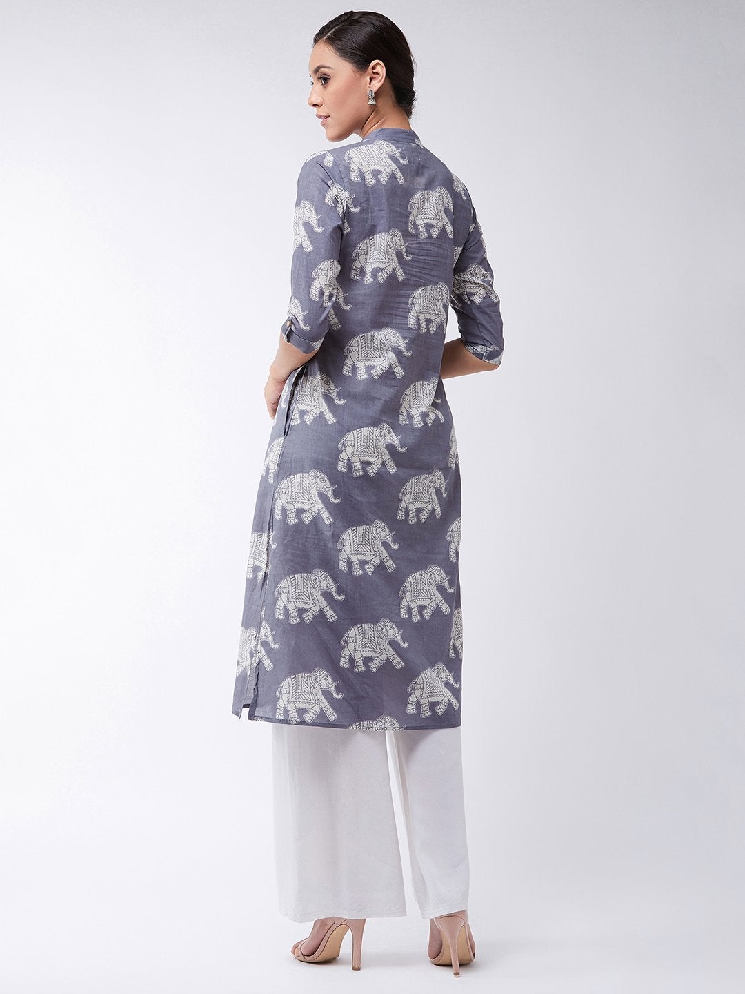 Women's Grey Elephant Print Kurta - InWeave