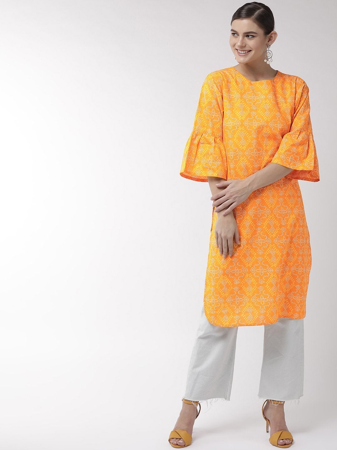 Women's Yellow Bandhini Print Tunic - InWeave