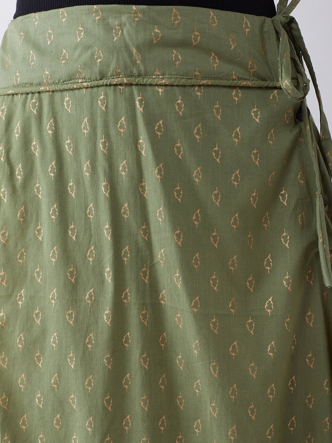 Women's Green Gold Leaf Print Skirt - InWeave