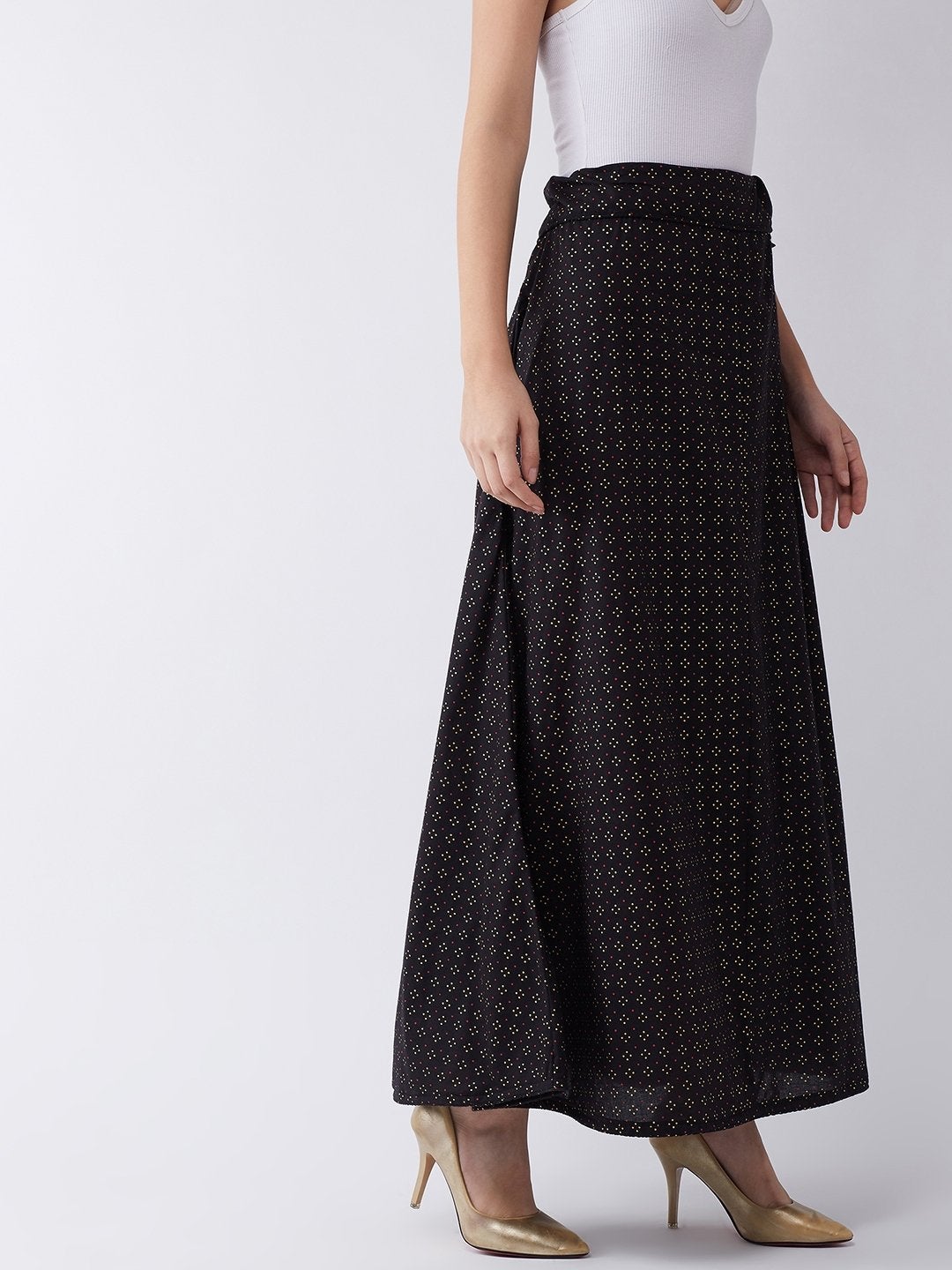 Women's Black Gold Pin Dot Skirt - InWeave