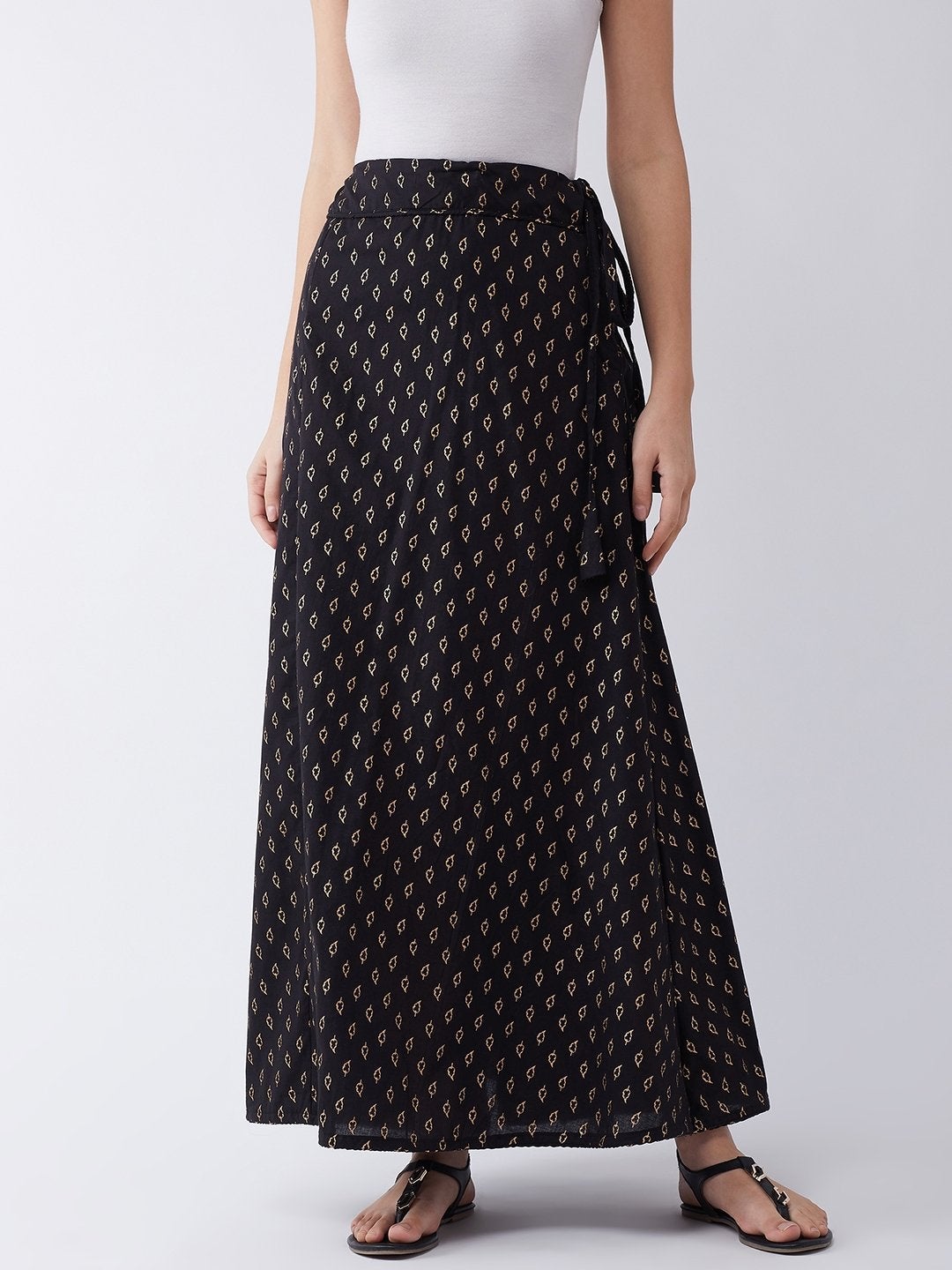 Women's Black Gold Leaf Print Skirt - InWeave