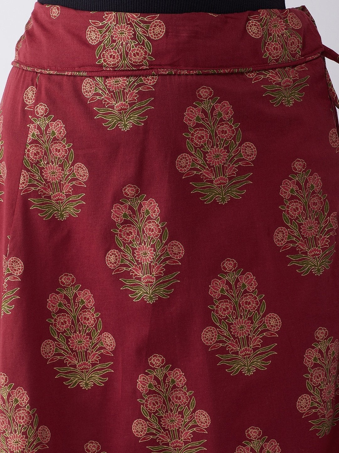 Women's Maroon Gold Boota Print Skirt - InWeave
