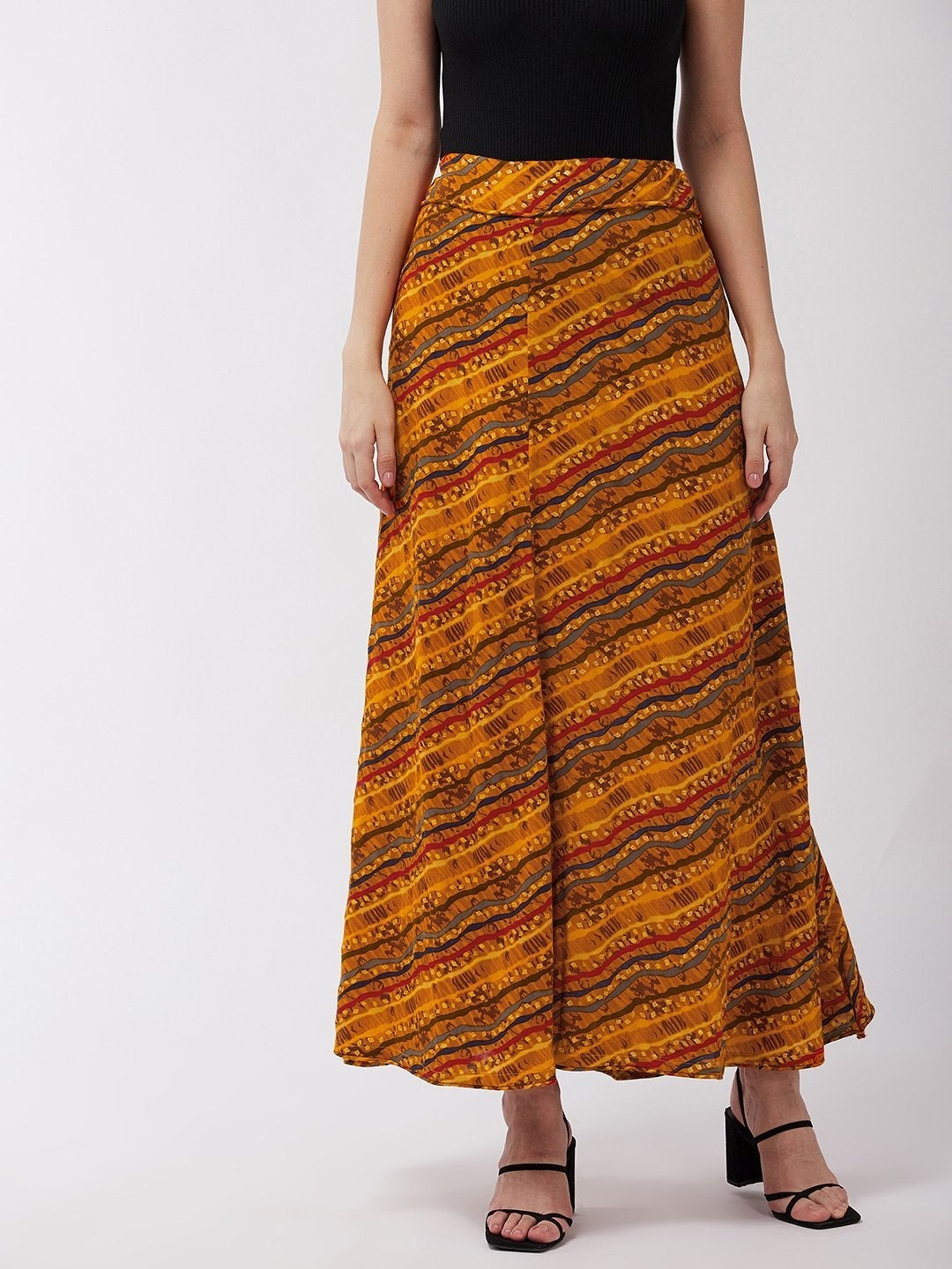 Women's Corn Yellow Lahariya Skirt - InWeave
