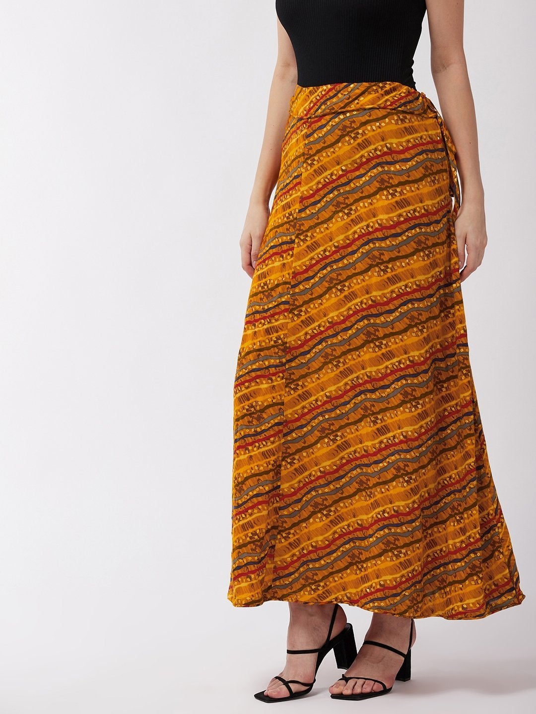 Women's Corn Yellow Lahariya Skirt - InWeave