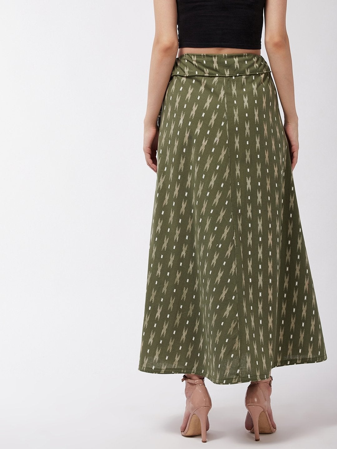 Women's Moss Green Ikkat Skirt - InWeave