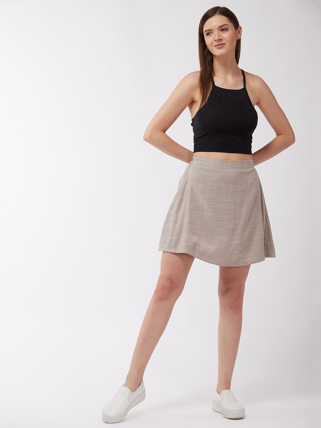 Women's Mushroom Gray Short Skirt - InWeave