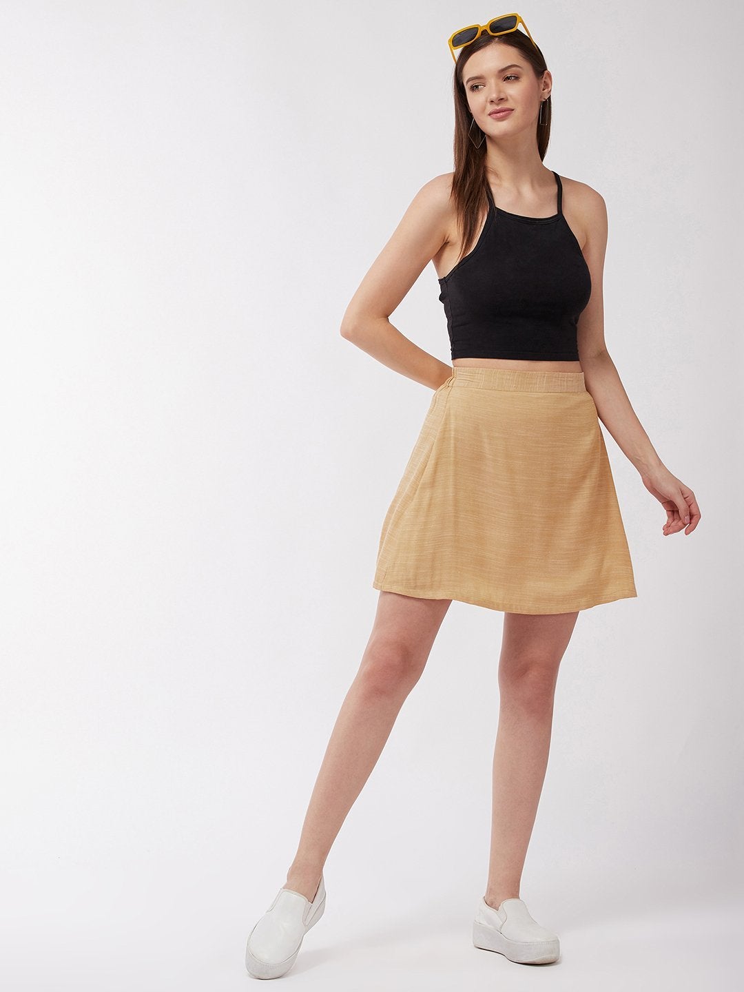 Women's Flaxen Yellow Short Skirt - InWeave