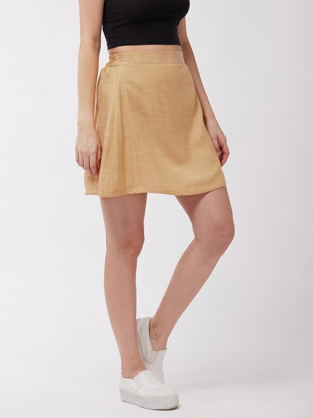 Women's Flaxen Yellow Short Skirt - InWeave