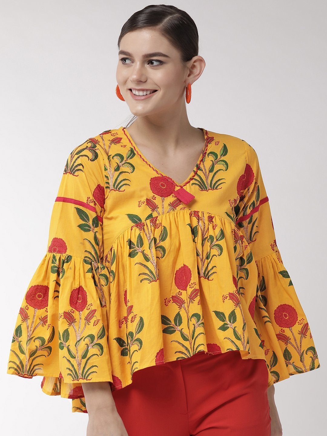 Women's Yellow Flower And Leaf Top - InWeave