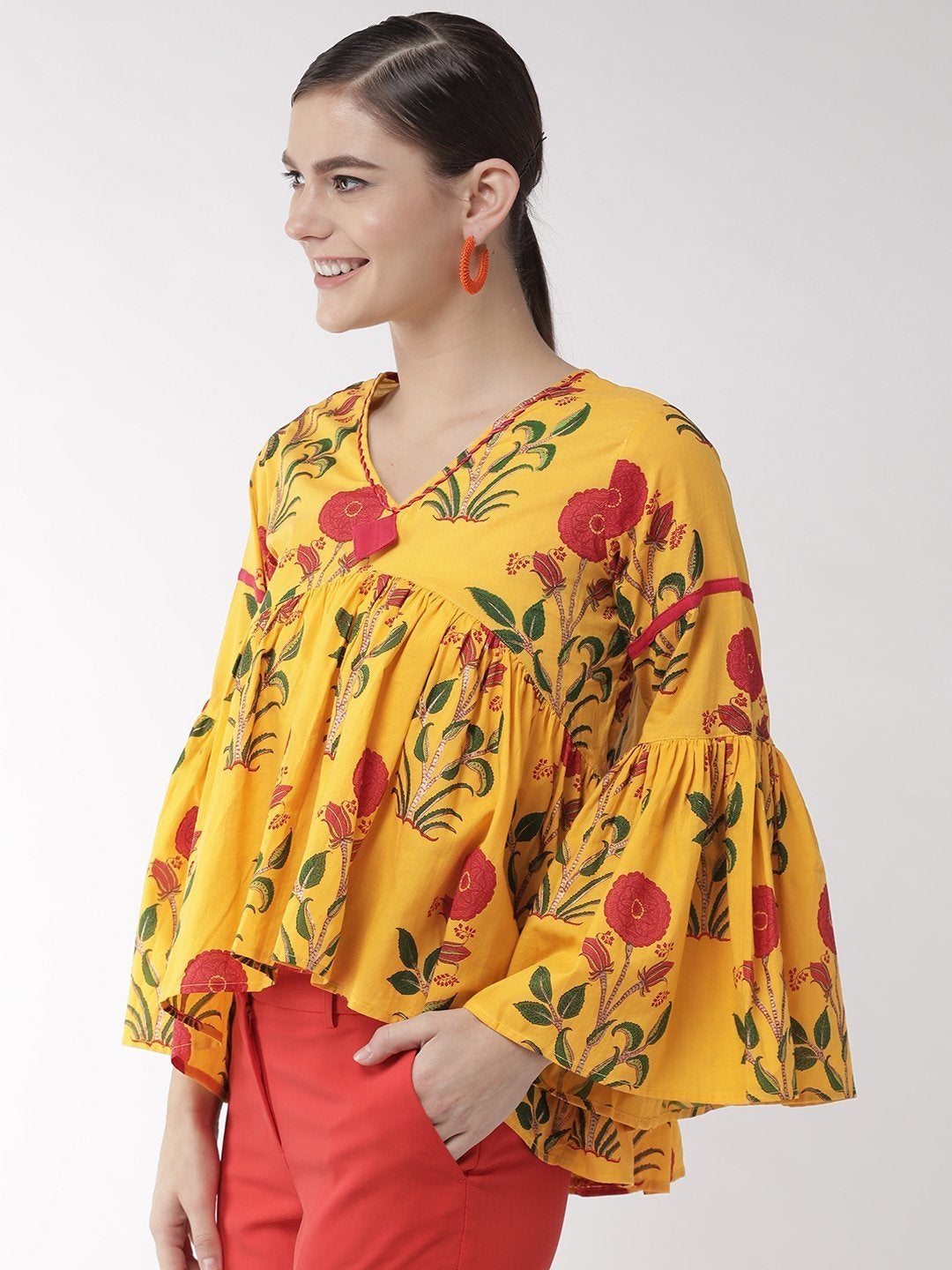 Women's Yellow Flower And Leaf Top - InWeave