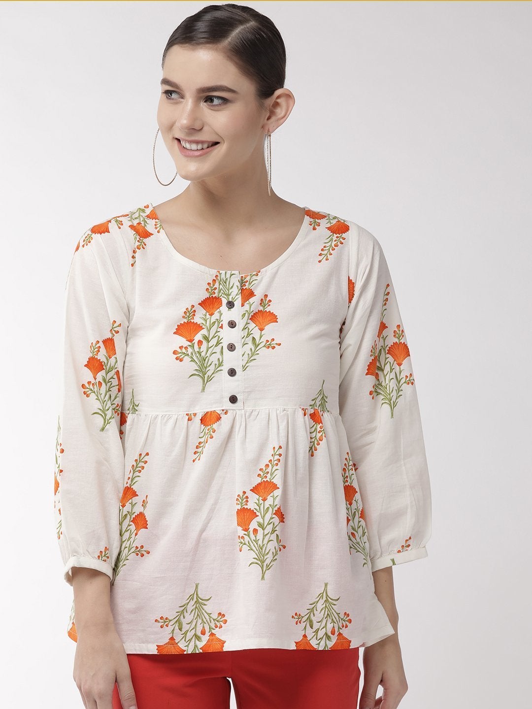 Women's White Floral Top - InWeave