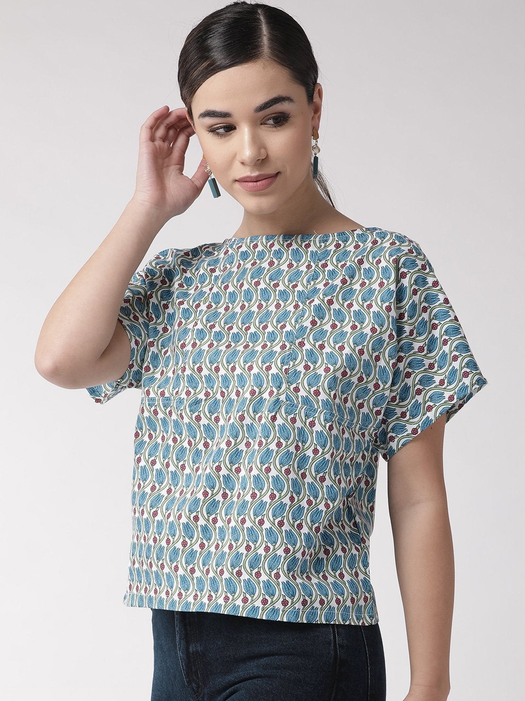Women's Blue Floral Top - InWeave