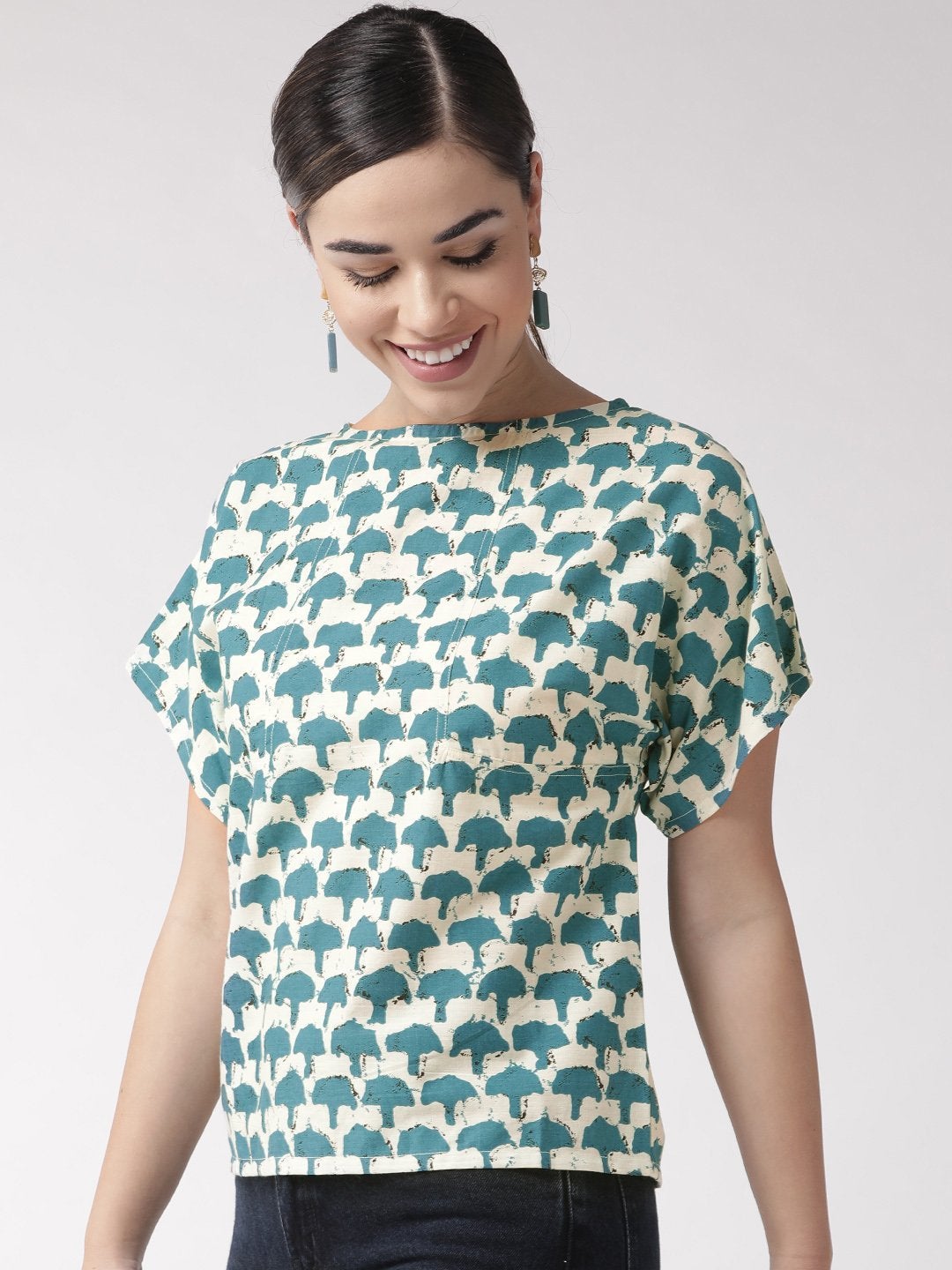 Women's Blue Abstract Print Top - InWeave