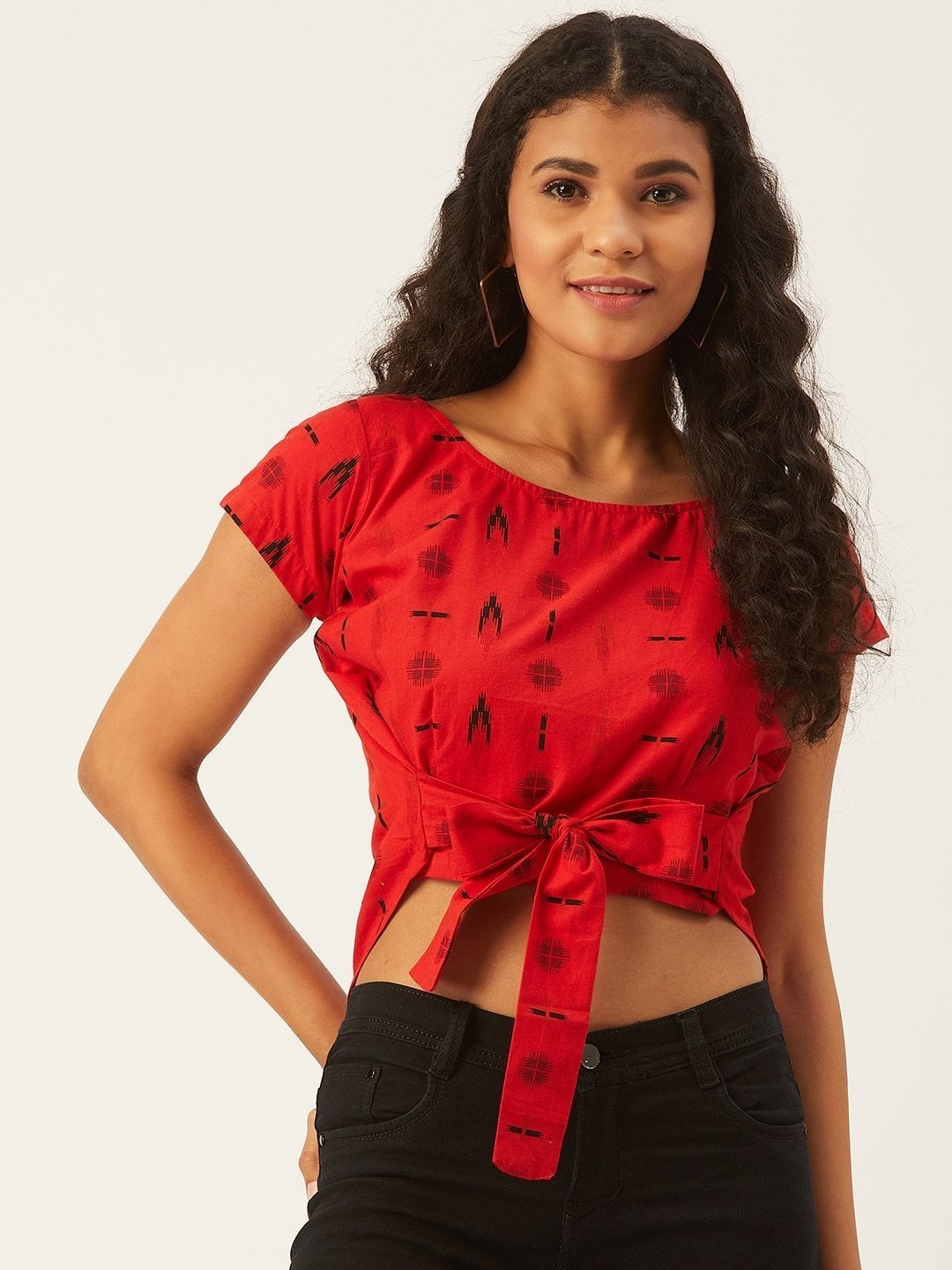 Women's Red Top With Shapes - InWeave