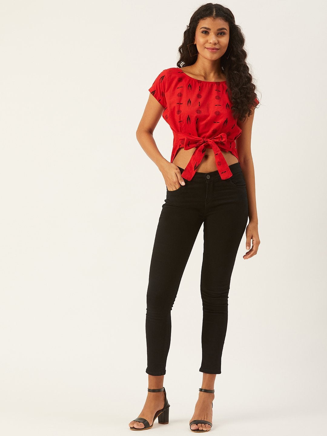 Women's Red Top With Shapes - InWeave