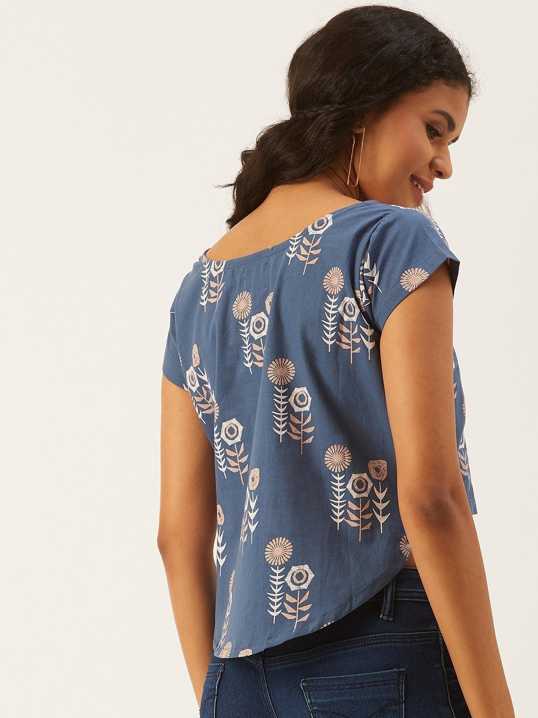 Women's Blue Top  With Shapes - InWeave