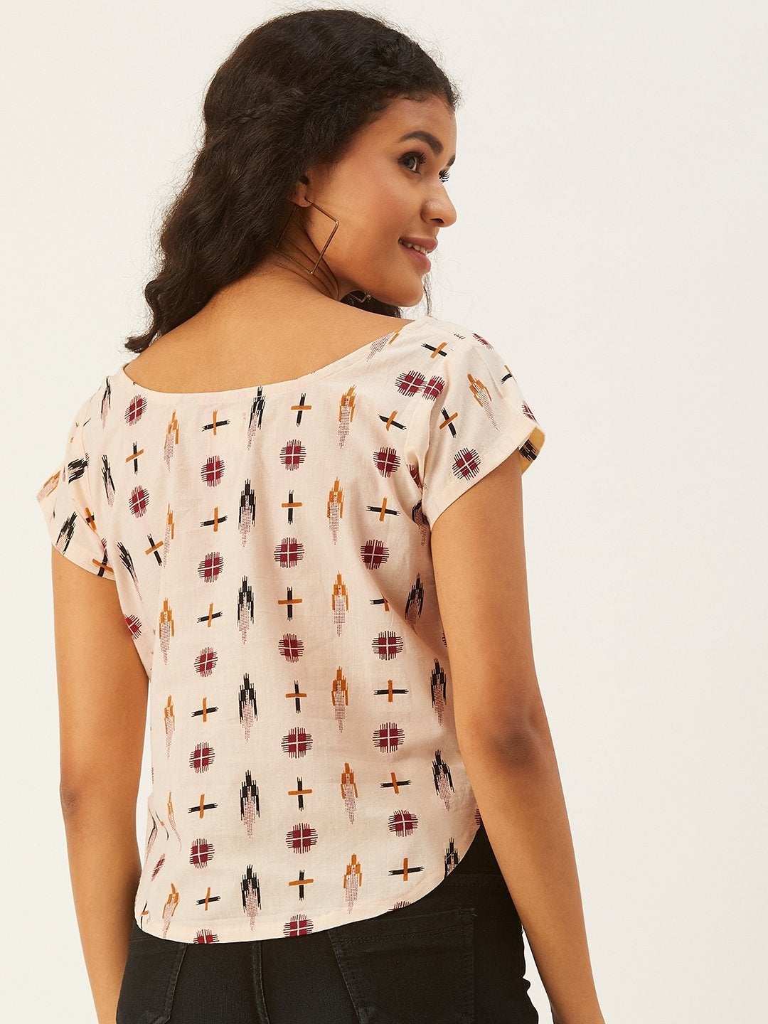 Women's Cream Top With Shapes - InWeave