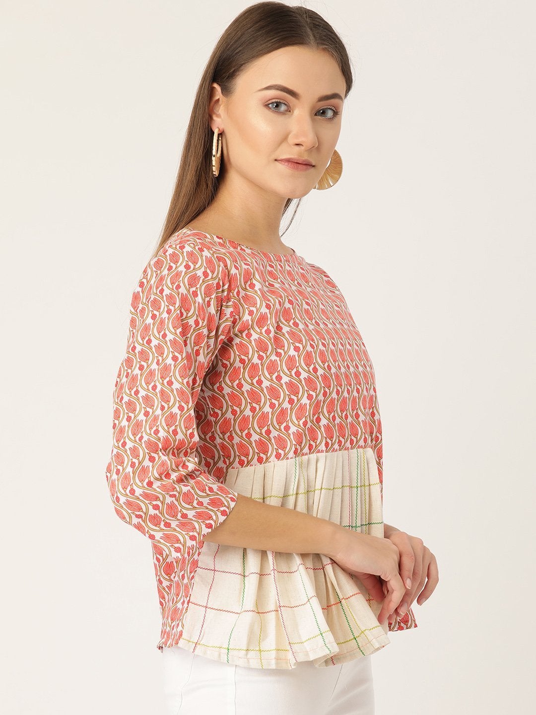 Women's Pink Floral Frill Top - InWeave