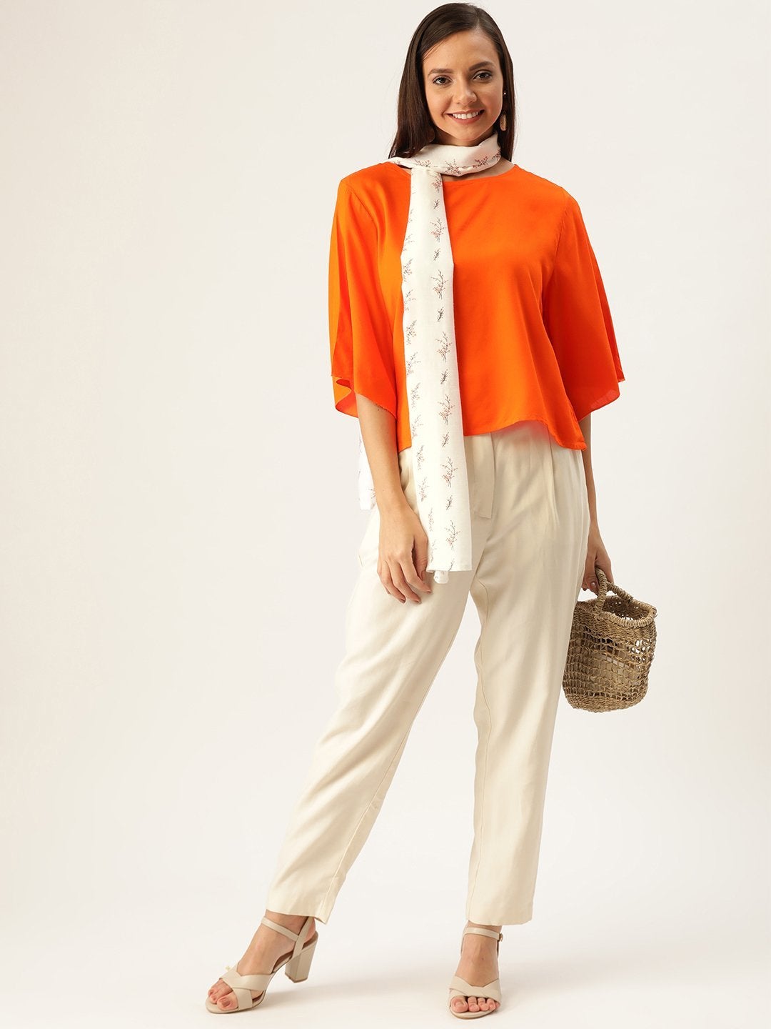 Women's Orange Top With  White Stole - InWeave
