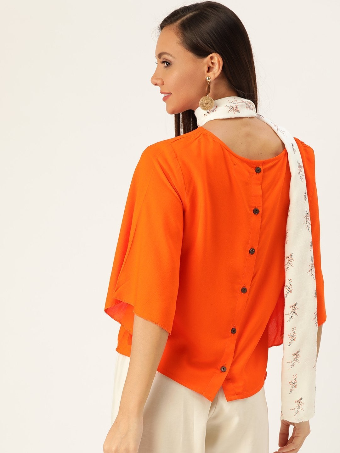 Women's Orange Top With  White Stole - InWeave
