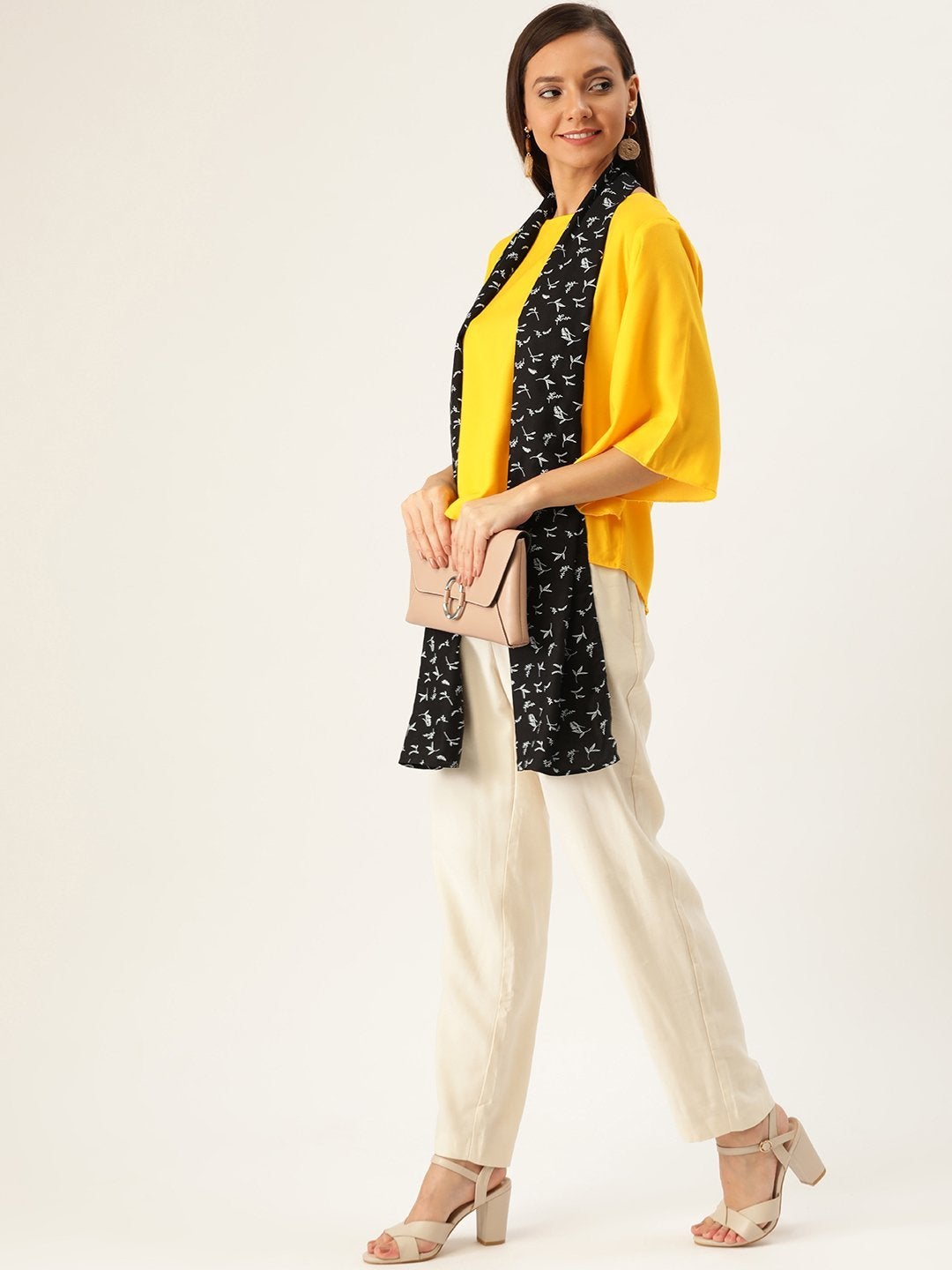 Women's Yellow Top With Black Stole - InWeave
