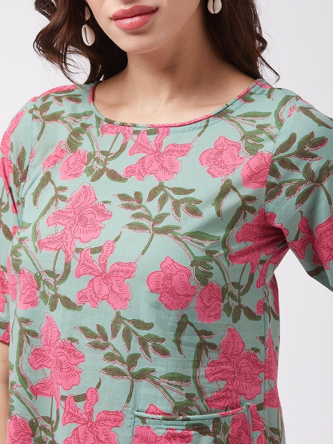 Women's Green Pink Floral Top - InWeave